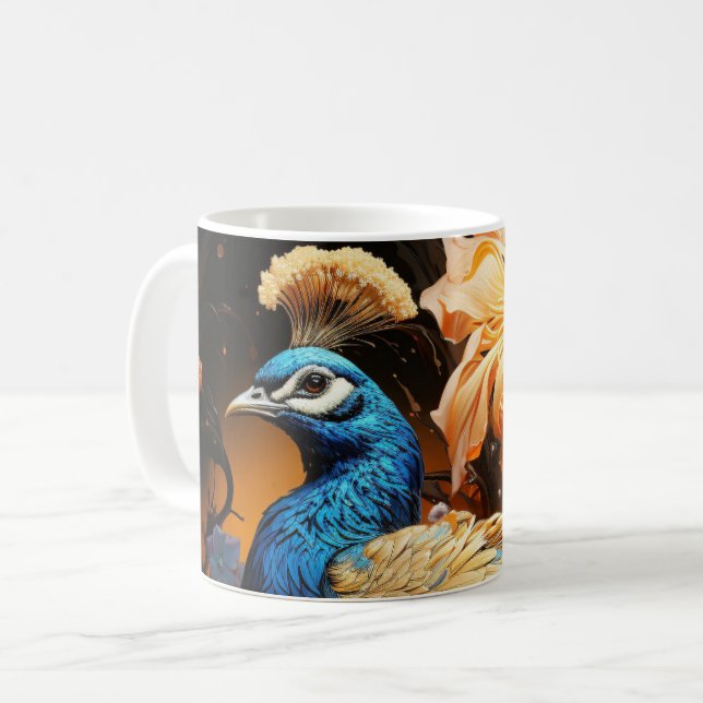 Atembermug mit individuellem Monogramm Pfau Kaffeetasse (Vorderseite Links)
