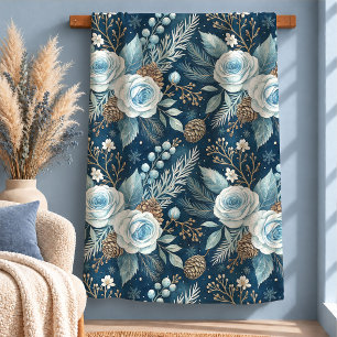 Atembernd blaue Winterblumen Tannenzapfen-Decke Sherpadecke