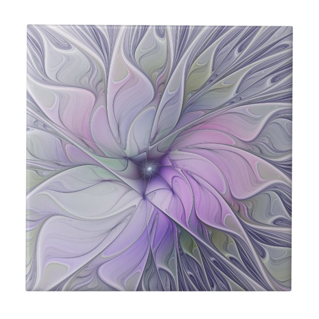 Atembernde moderne abstrakte Fraktalkunst-Blume Fliese (Vorderseite)
