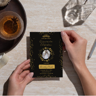 Atembernde schwarze und goldene Wasserfarbe Quince Einladung