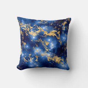 Atemberndes Blau, Weiß und Gold Marmorgalaxie Kissen