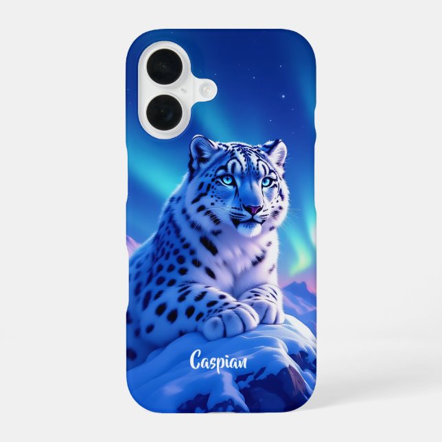 Atemberregender Schneeleopard auf Fels iPhone 16 Hülle (Rückseite)