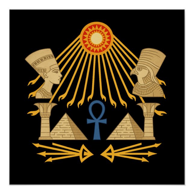 Aten Sun Disc – Ankh, Horus & Nefertiti Poster (Vorderseite)
