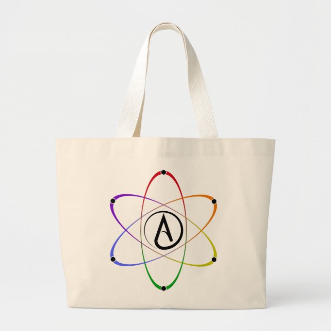 Atheist Atom Symbol Rainbow Black Jumbo Stoffbeutel (Vorne)