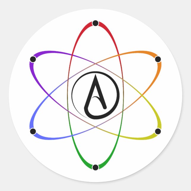 Atheist Atom Symbol Rainbow Black Runder Aufkleber (Vorderseite)