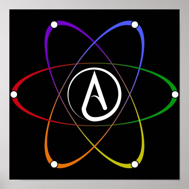 Atheist Atom Symbol Rainbow White Poster (Vorne)