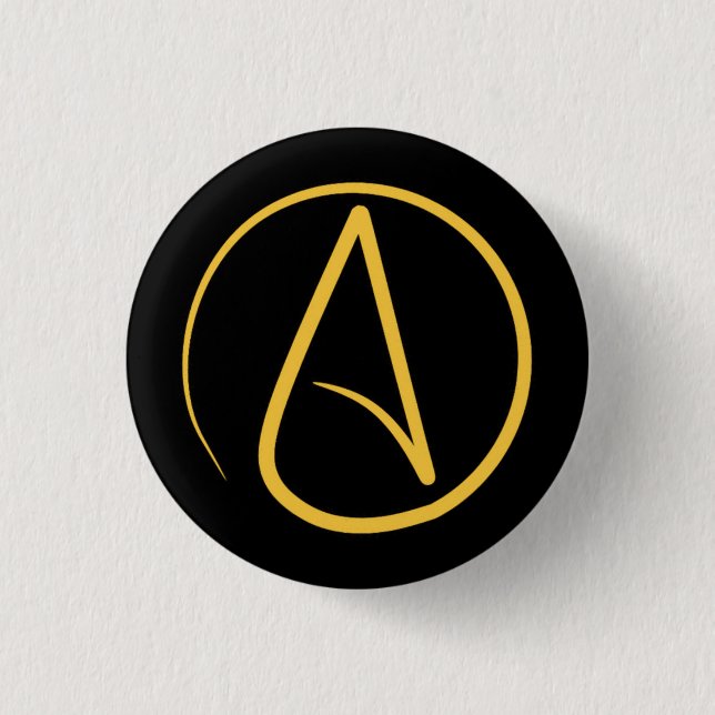 Atheist-Symbol: gelb auf schwarz Button (Vorderseite)