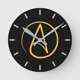 Atheist-Symbol: gelb auf schwarz Runde Wanduhr