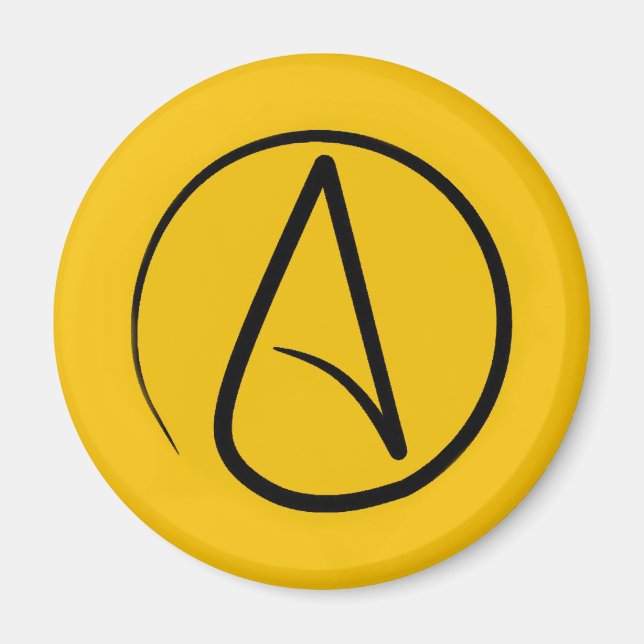 Atheist-Symbol: schwarz auf gelb Magnet (Vorne)