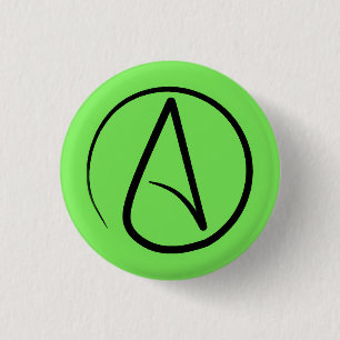 Atheist-Symbol: schwarz auf Limettengrün Button