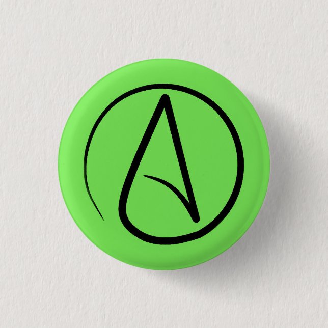 Atheist-Symbol: schwarz auf Limettengrün Button (Vorderseite)