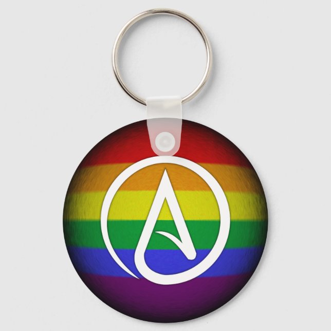 Atheist Symbol über Rainbow Schlüsselanhänger (Vorderseite)