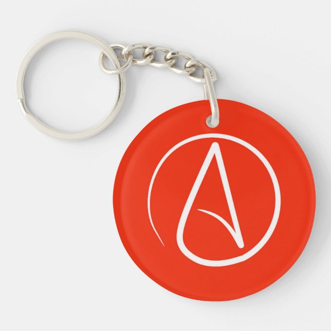 Atheist-Symbol: weiß auf rot Schlüsselanhänger (Vorderseite)