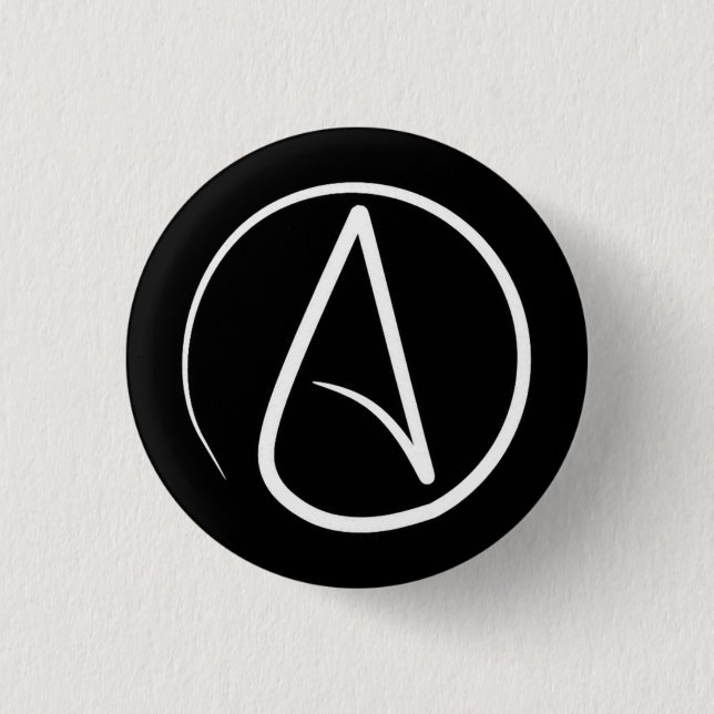Atheist-Symbol: weiß auf schwarz Button (Vorderseite)