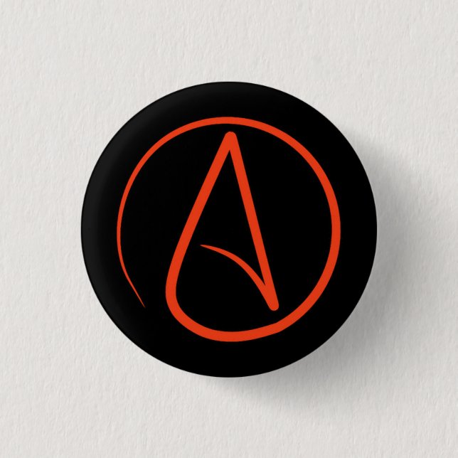 Atheistensymbol: Orange auf schwarz Button (Vorderseite)