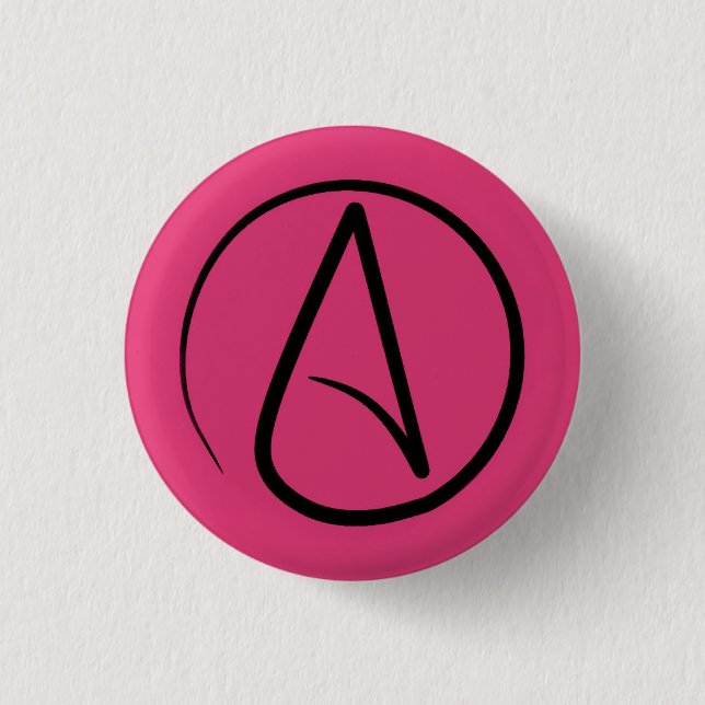 Atheistensymbol: schwarz auf Fuchsia Button (Vorderseite)