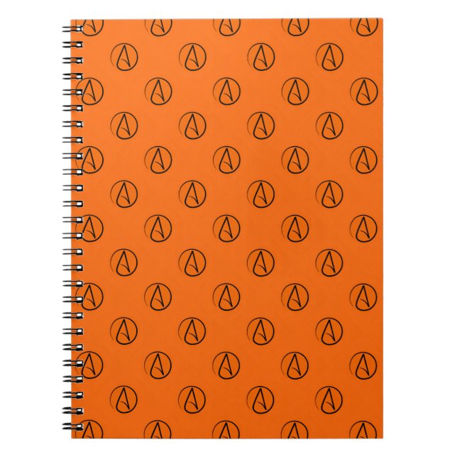 Atheistensymbol: schwarz auf Orange Notizblock (Vorderseite)
