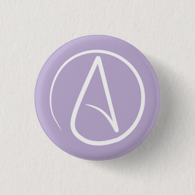 Atheistensymbol: weiß auf Lavendel Button (Vorderseite)