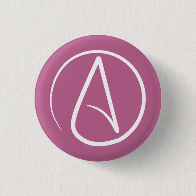 Atheistensymbol: weiß auf Maul rosa Button (Vorderseite)