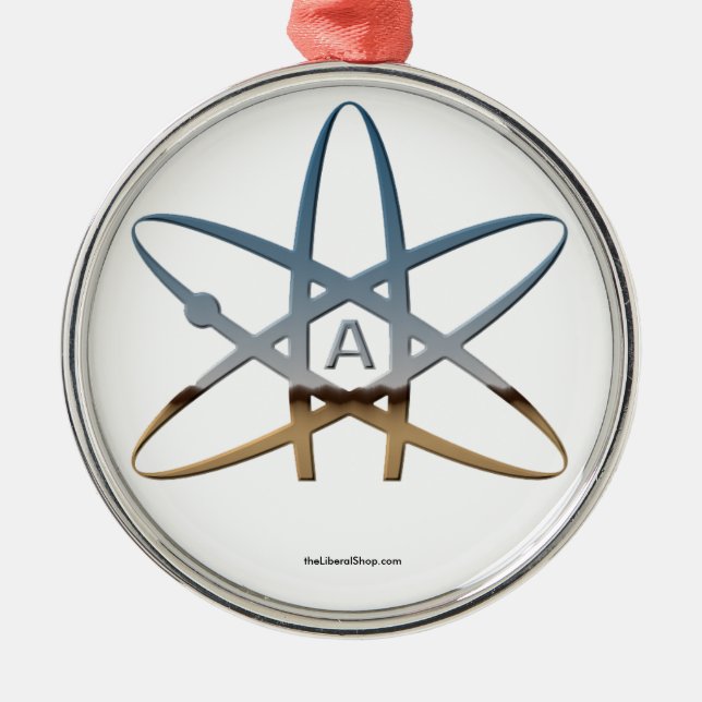 Atheistische Atom-Verzierungs-rundes gerahmtes Silbernes Ornament (Vorne)