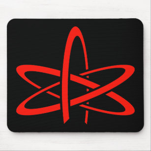 Atheistisches Atom (rot auf Schwarzem) Mousepad