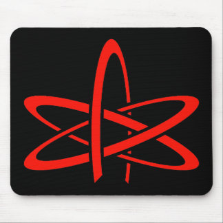 Atheistisches Atom (rot auf Schwarzem) Mousepad