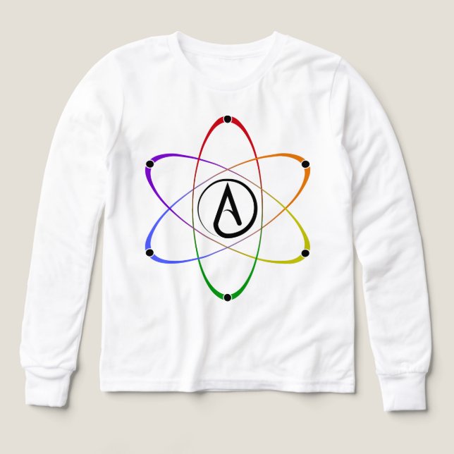 Atheistisches Atom-Symbol Regenbogen Schwarz (Design Vorderseite)