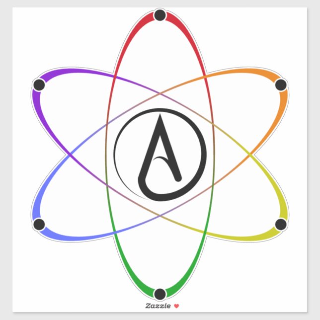 Atheistisches Atom Symbol Regenbogen Schwarz Aufkleber (Blatt)