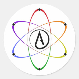 Atheistisches Atom Symbol Regenbogen Schwarz Runder Aufkleber