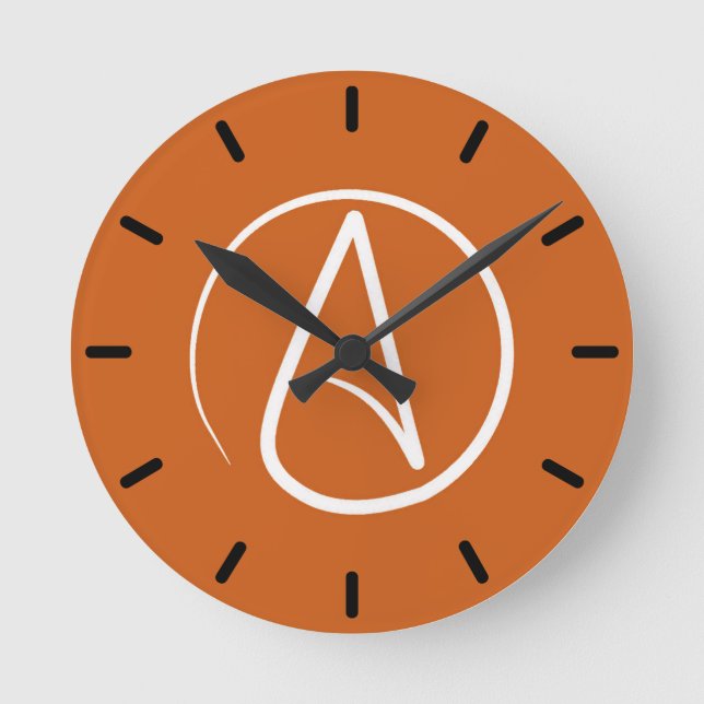 Atheistisches Symbol: weiß auf verbrannter Orange Runde Wanduhr (Vorderseite)