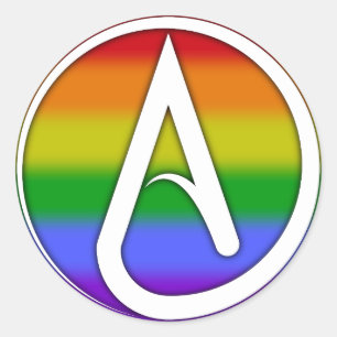 Atheistisches Symbol Weiß über Regenbogen Runder Aufkleber