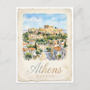 Athen Aquarell Stadt Postkarte