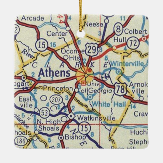Athen GA Vintage Karte Keramikornament (Rückseite)