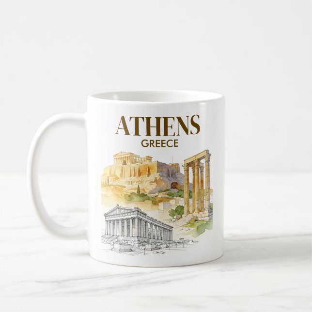 Athen Griechenland Akropolis Aquarell-Skizze Maßan Kaffeetasse (Links)