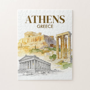 Athen Griechenland Akropolis Aquarell-Skizze Reise Puzzle