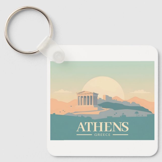 Athen Griechenland Akropolis Pastel Travel Schlüsselanhänger (Vorderseite)