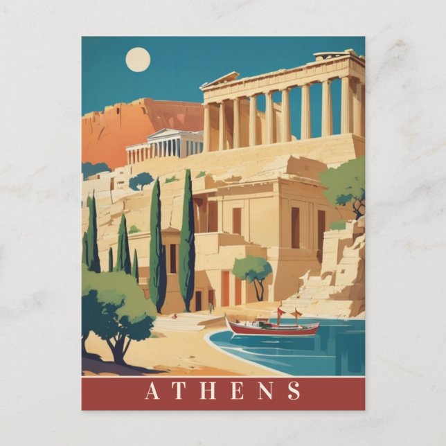 Athen Griechenland Akropolis Retro Vintage Reisen  Postkarte (Vorderseite)