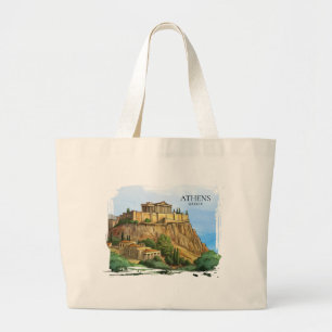 Athen Griechenland Aquarell Historische Ansichte Jumbo Stoffbeutel
