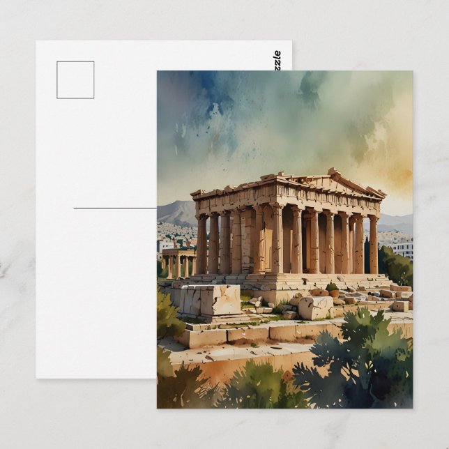 Athen Griechenland Aquarellkunst Postkarte (Vorne/Hinten)