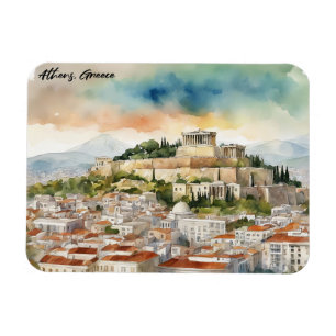 Athen Griechenland Aquarellmalerei Panoramasicht Magnet