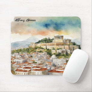 Athen Griechenland Aquarellmalerei Panoramasicht Mousepad