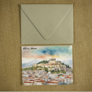 Athen Griechenland Aquarellmalerei Panoramasicht Postkarte