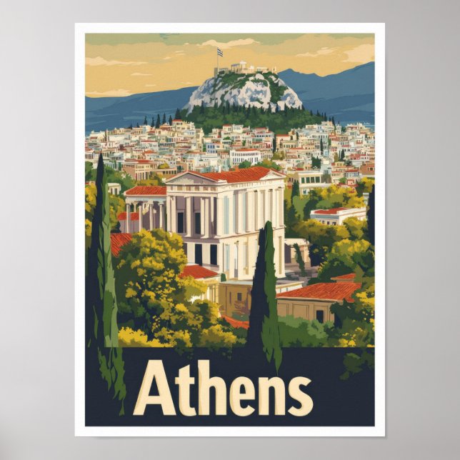 Athen Griechenland Art Vintage Reise Illustration Poster (Vorne)