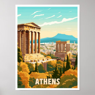 Athen Griechenland Art Vintage Reise Illustration Poster