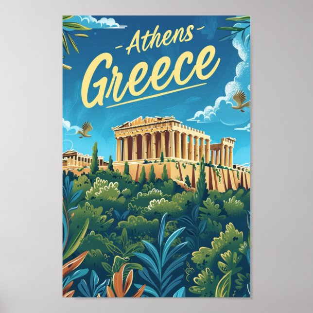 Athen Griechenland Berühmter Vintage Travel Place Poster (Vorne)