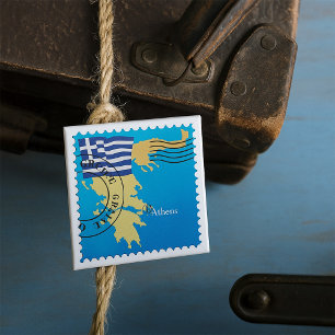 Athen Griechenland Briefmarke Griechenland Flagge  Button