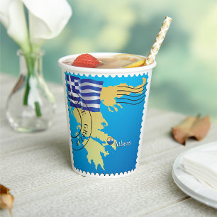 Athen Griechenland Briefmarke Griechenland Flagge  Pappbecher