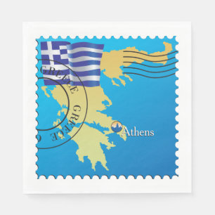 Athen Griechenland Briefmarke Griechenland Flagge Serviette