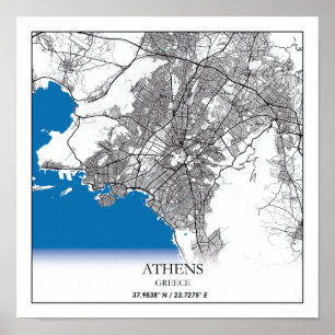 Athen Griechenland City Map Reisen Einfach Minimal Poster