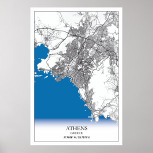 Athen Griechenland City Map Reisen Einfach Minimal Poster